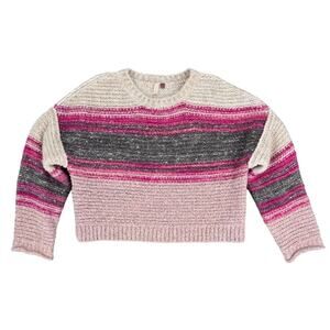 Pilcro Crewneck Pullover Sweater Stripe Pink White Gray XL Wool Blend